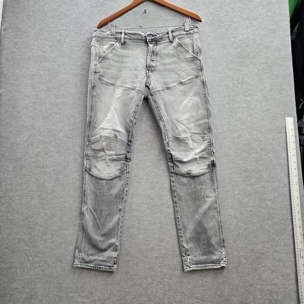 G-STAR RAW Men Jeans 34x32 Gray‎ Denim 5620 3D 28" Slim Moto Biker Double Knee